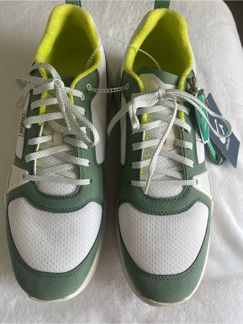 Olukai Anau Pickleball Court Sneakers Shoes Mens 12 Bright White Leaf Green NEW